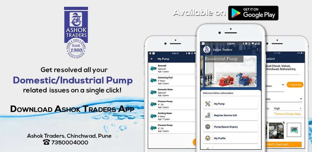 Ashok Traders - On-Demand Pump Repair Service Platform - Mobile App Development project by Accucia