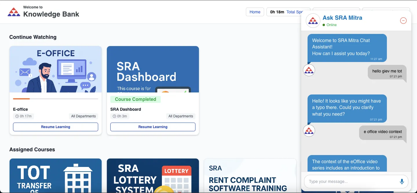 SRA Mitra Video Player with AI Chatbot