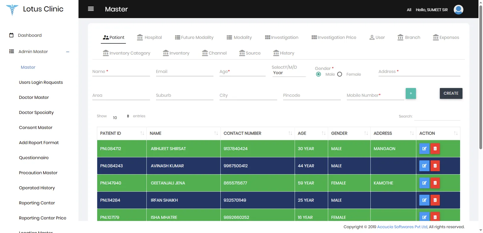 Lotus Hospital Web Equipment